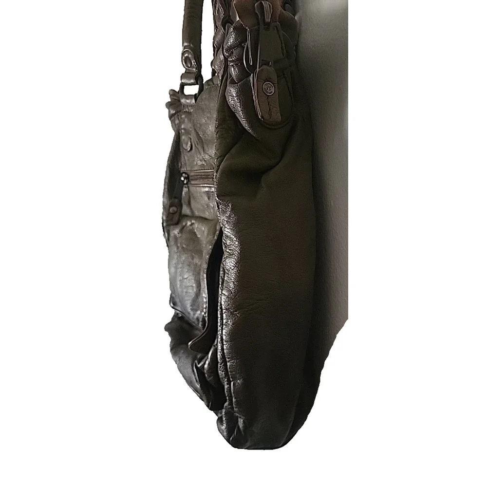 DENMARK DEPECHE ARMY GREEN DISTRESSED LEATHER LRG CROSSBODY SATCHEL SHOULDER BAG